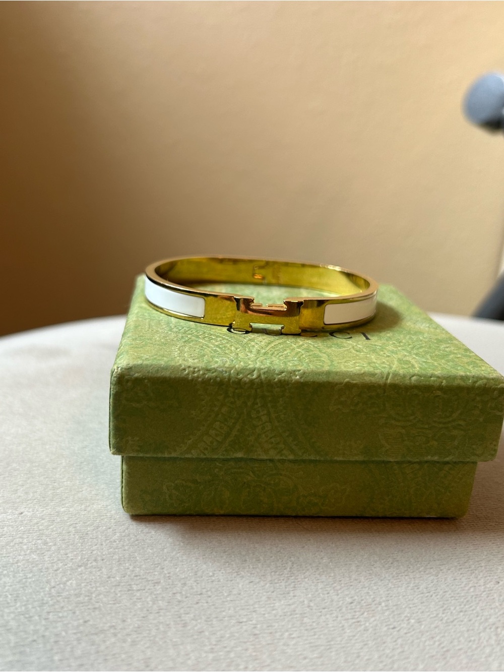 Hermes Gold and White Enamel Hinge Bracelet